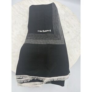 Cacharel‎ Scarf Vintage Japan 41" Square Black Cream Trim Fringe Quiet Luxury